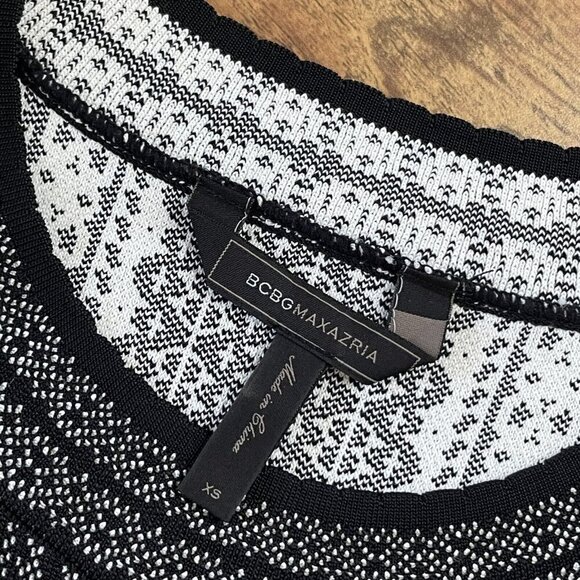 BCBG Max Azria Womens Jose Dress XS Black White Geometric Knit Bodycon Sheath - Picture 8 of 9